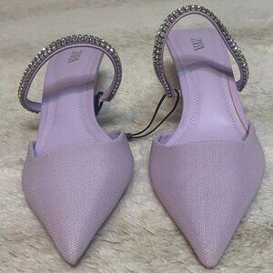 Zara Lavender Pointed Toe Rhinestone Kitten Heels size 39 (US 8)